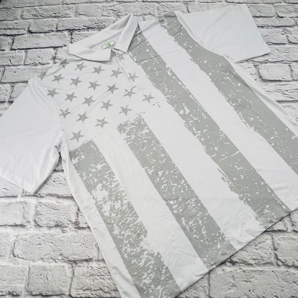 Obnoxious Golf Mens Polo Shirt 2XL Grey White American Flag Print Short Sleeve